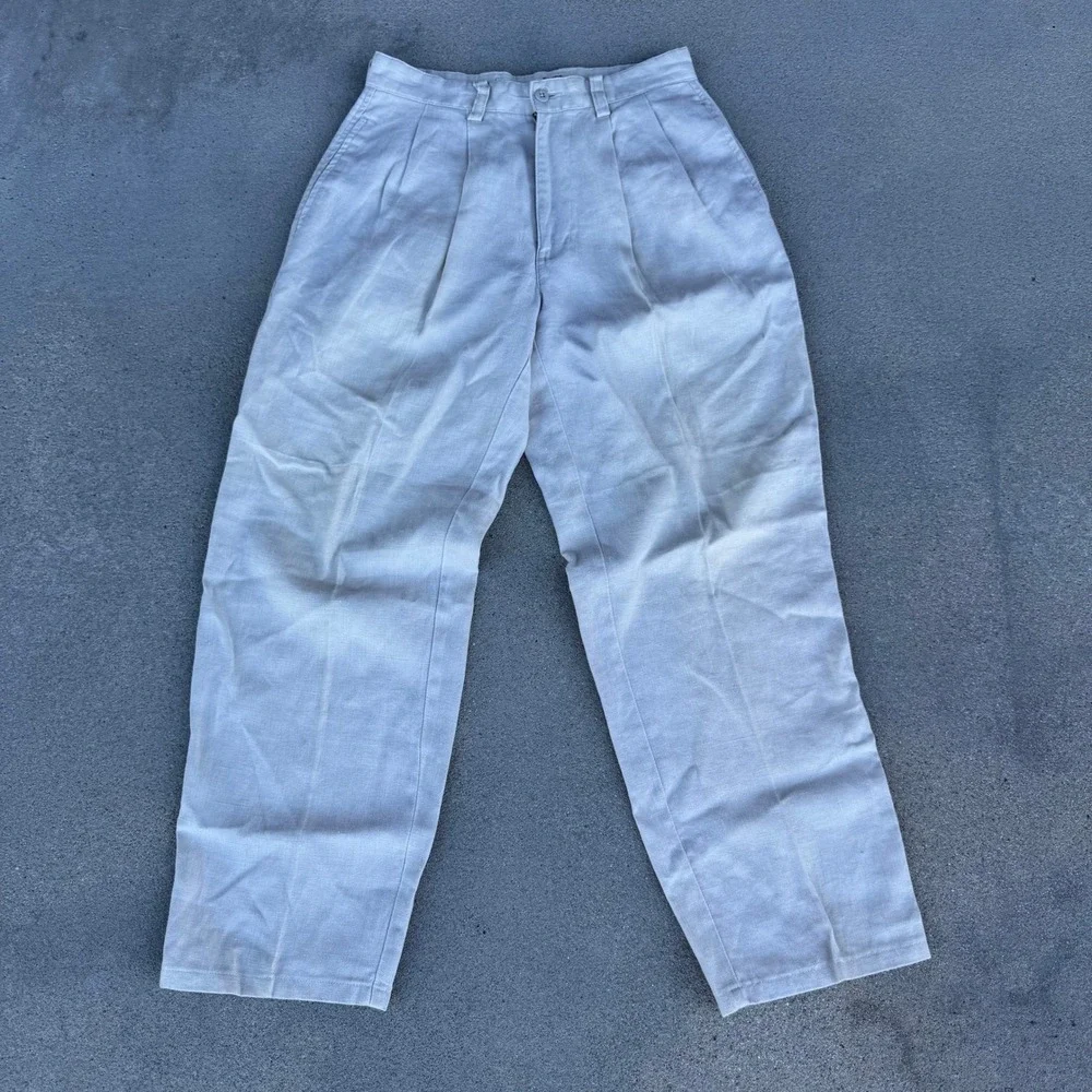 Vintage Gap 100% Linen Pleated Relaxed Fit Trousers Beige 28/30 Men